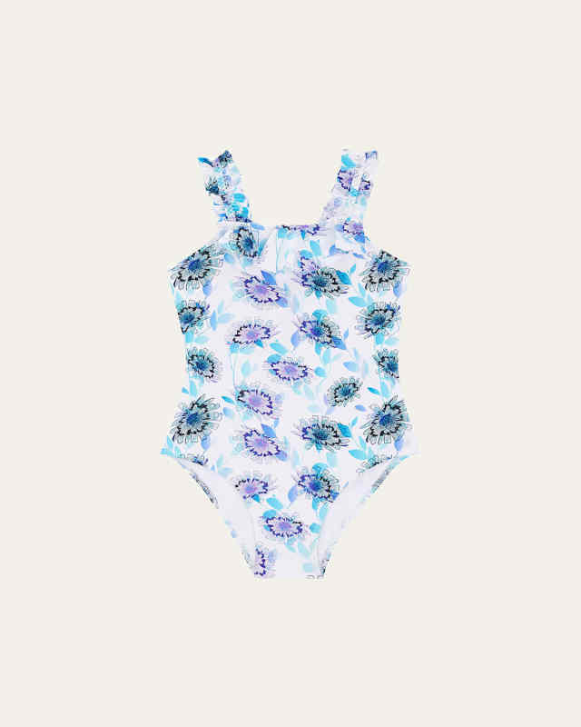 Girl's Flash Flowers Jersey One-Piece Swimsuit, Size 2-14